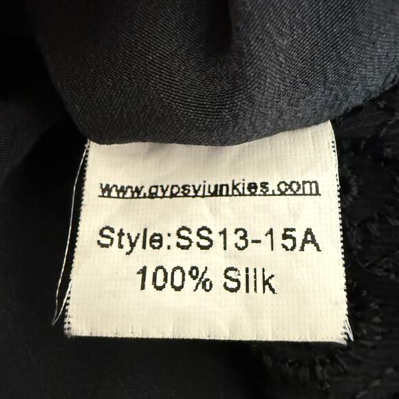 Gypsy Junkies 100% Silk Black Top Lace Hem Boho Indie Festival Blouse | Small - Picture 6 of 6